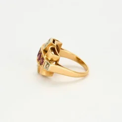 Bague Tank or jaune rubis et diamants