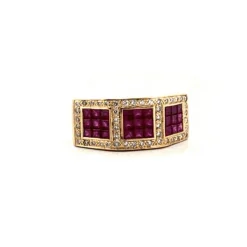 Bague Tank or jaune rubis diamants