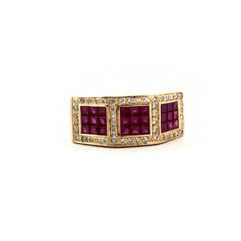 Bague Tank or jaune rubis diamants