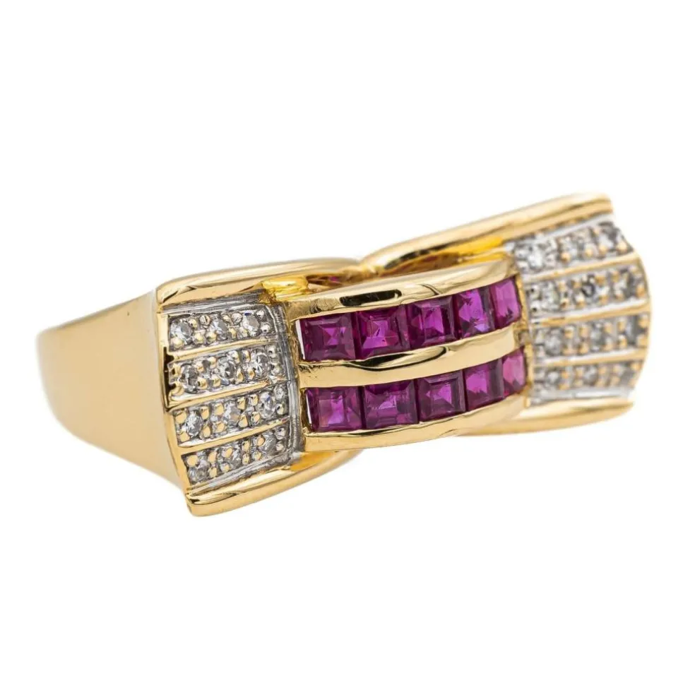 Bague Tank Or jaune Rubis, Diamant