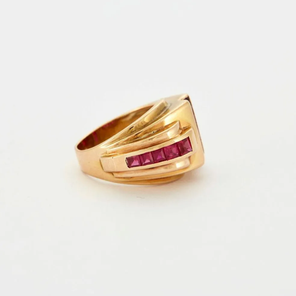 Bague Tank Or jaune Rubis