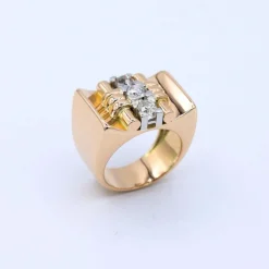 Bague Tank or rose diamants