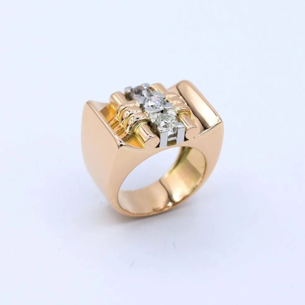 Bague Tank or rose diamants