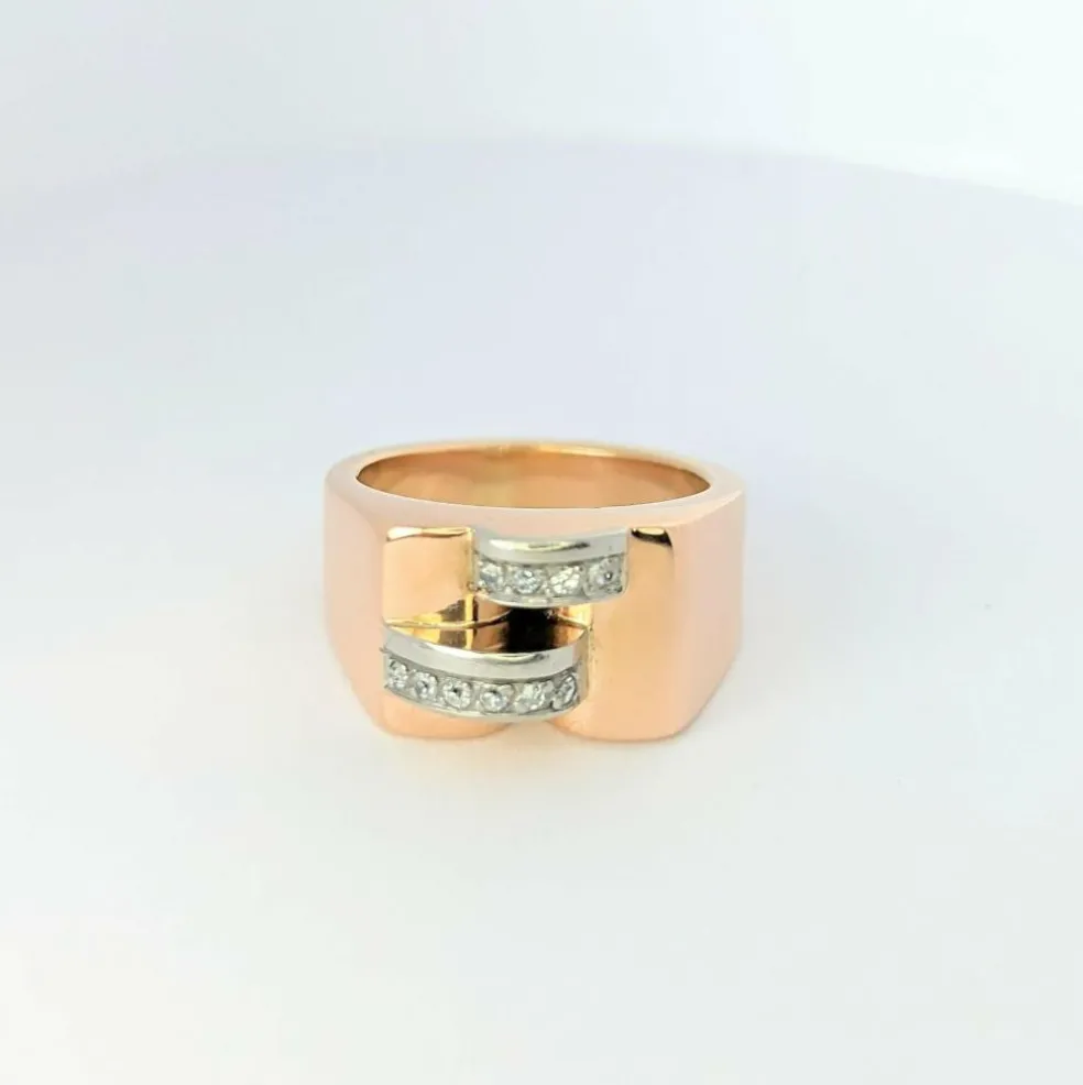 Bague Tank or rose et diamants