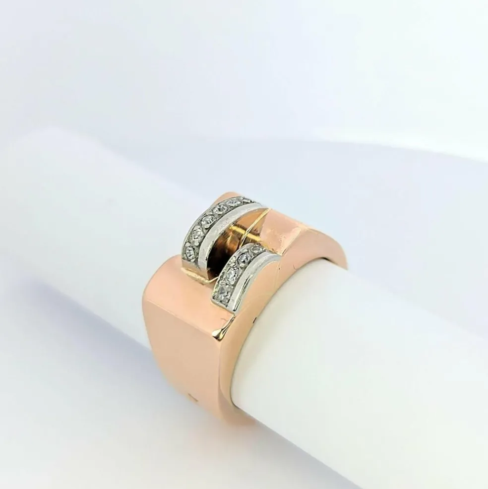 Bague Tank or rose et diamants