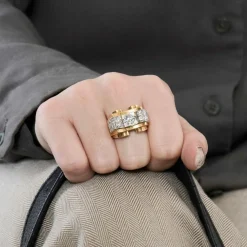 Bague tank or rose et gris et diamants