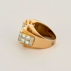 Bague tank or rose et gris et diamants