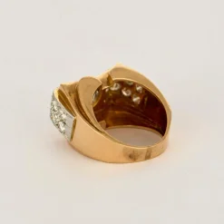 Bague tank or rose et gris et diamants