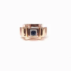 Bague Tank or rose et saphir