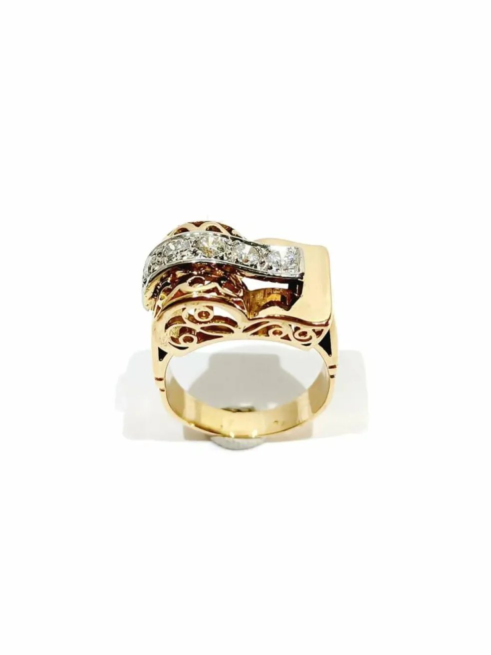 Bague Tank or rose platine diamants