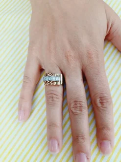 Bague Tank or rose platine diamants