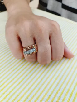Bague Tank or rose platine diamants