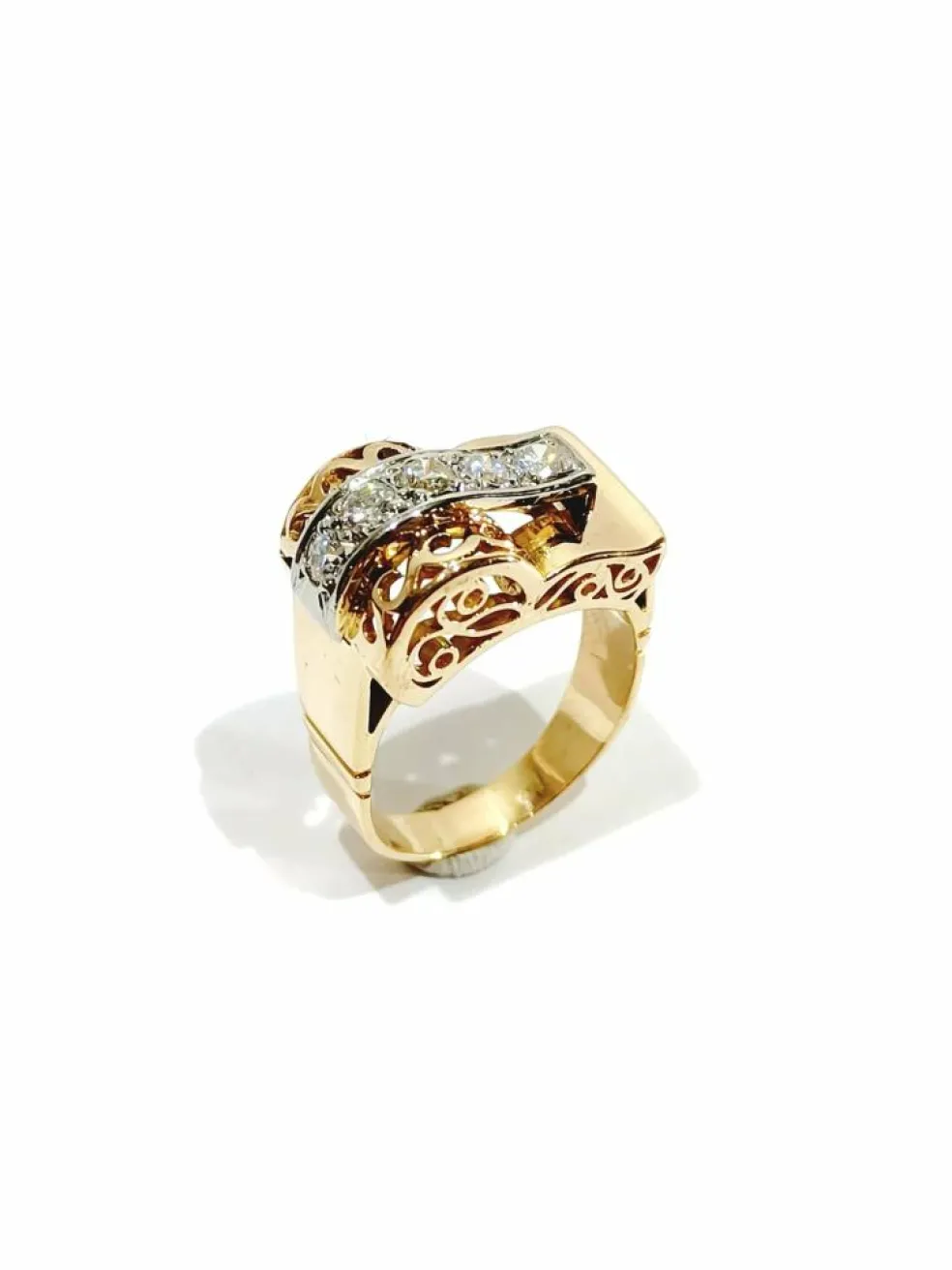 Bague Tank or rose platine diamants