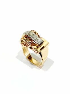 Bague Tank or rose platine diamants
