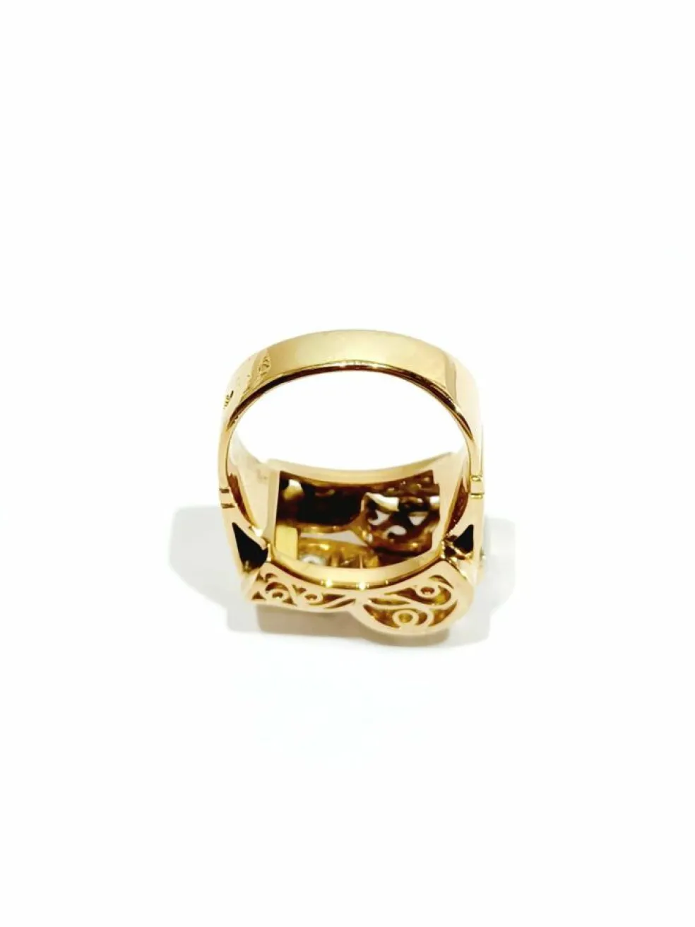 Bague Tank or rose platine diamants