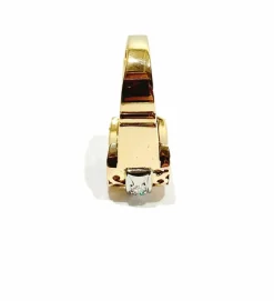 Bague Tank or rose platine diamants