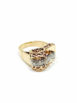 Bague Tank or rose platine diamants