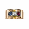 Bague Tank patriotique Saphir Diamant Rubis