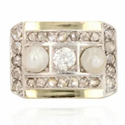 Bague tank perles fines et diamants