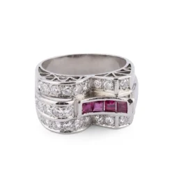 Bague Tank Platine Diamant Rubis