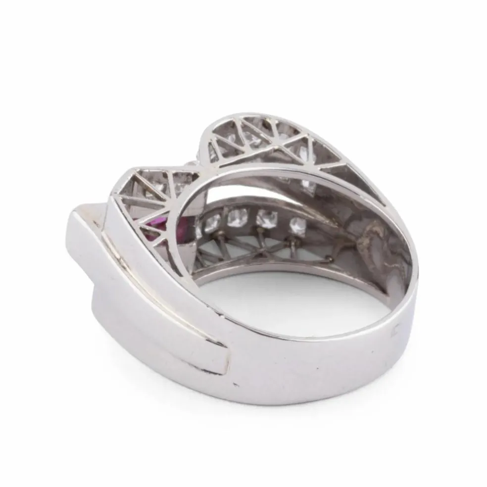 Bague Tank Platine Diamant Rubis