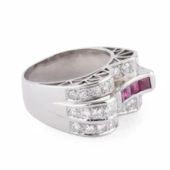 Bague Tank Platine Diamant Rubis