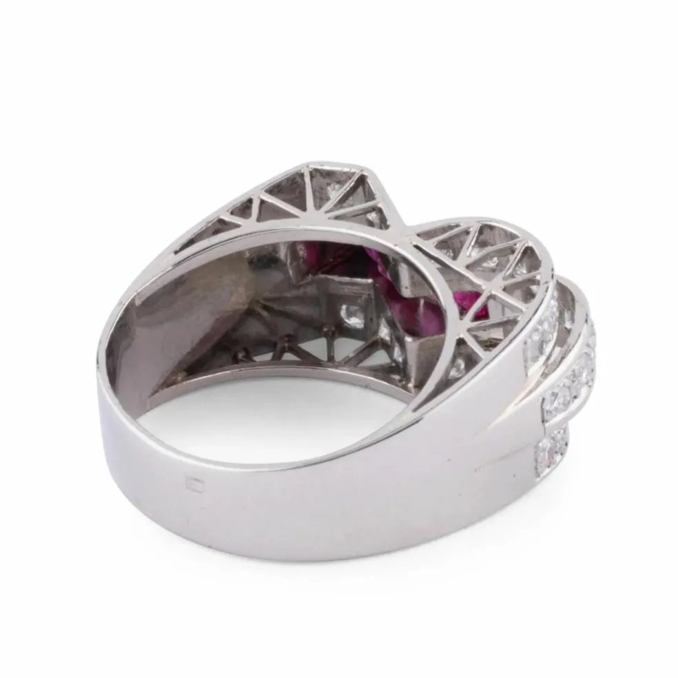 Bague Tank Platine Diamant Rubis