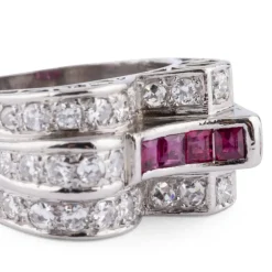 Bague Tank Platine Diamant Rubis