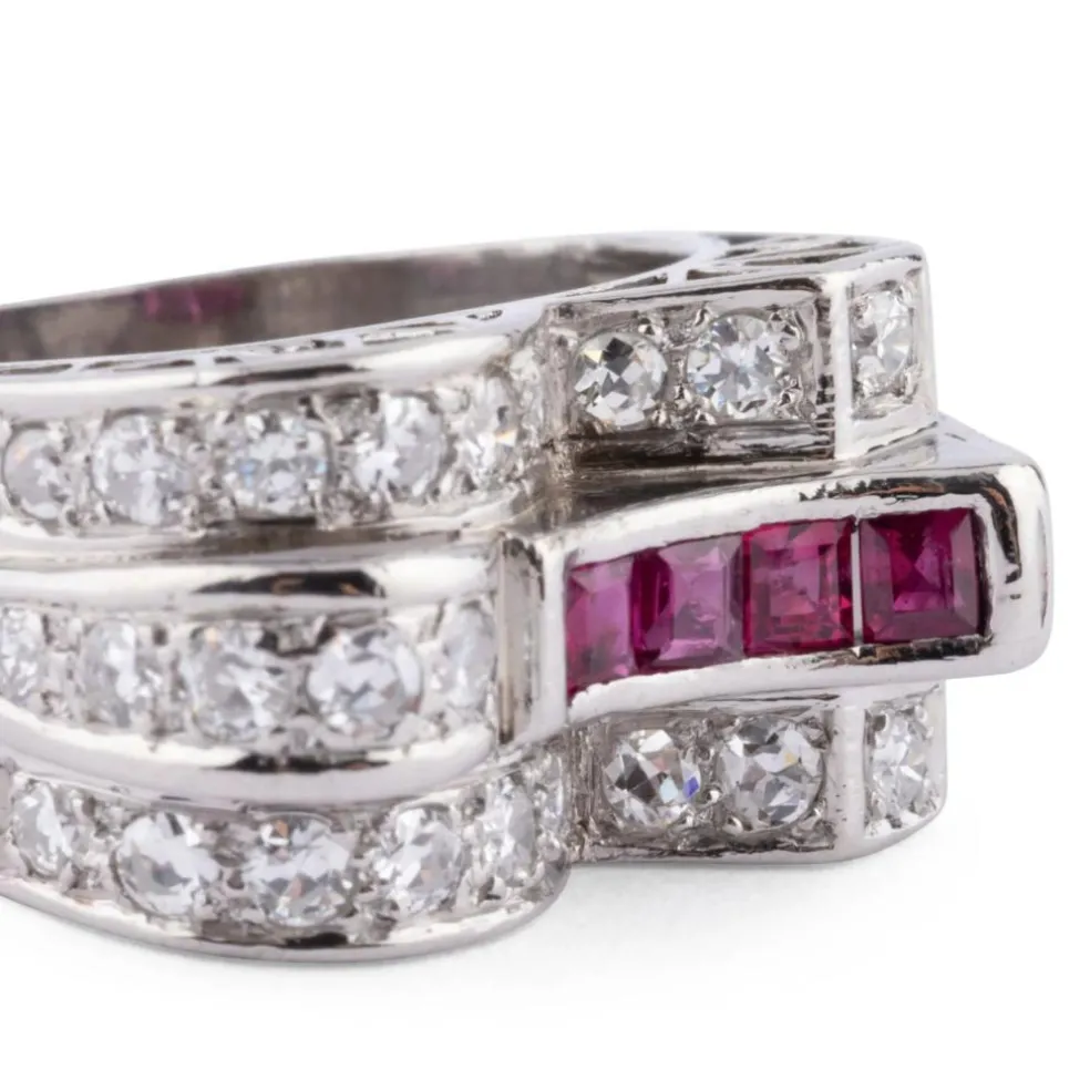 Bague Tank Platine Diamant Rubis
