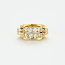 Bague tank pont or jaune platine diamants