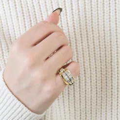 Bague tank pont or jaune platine diamants