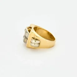 Bague tank pont or jaune platine diamants
