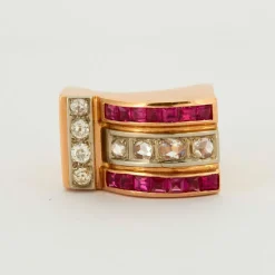 BAGUE TANK RUBIS DIAMANTS
