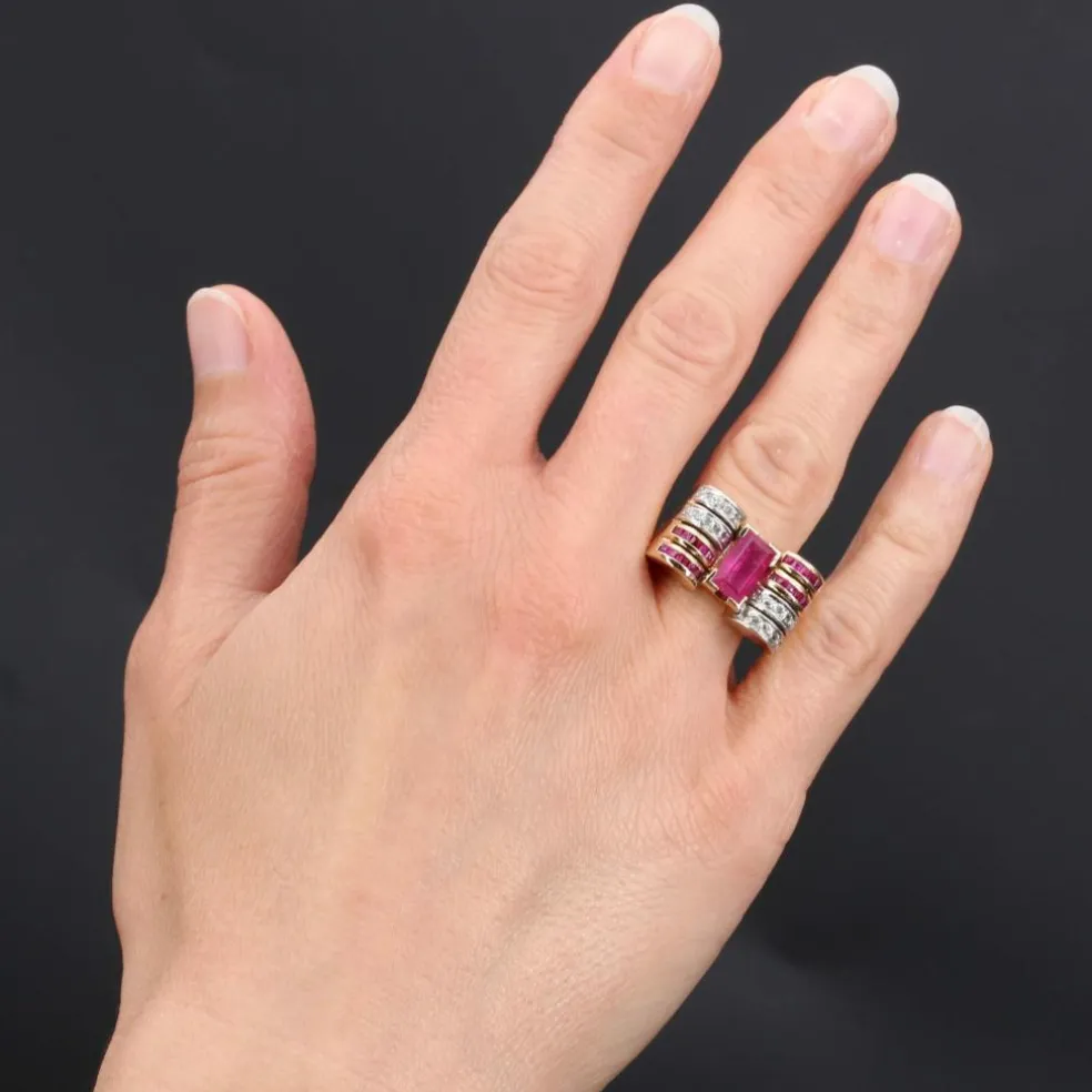 Bague tank rubis et diamants