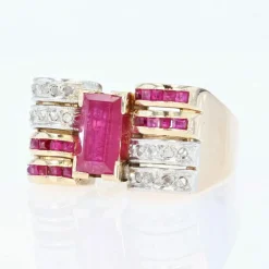Bague tank rubis et diamants