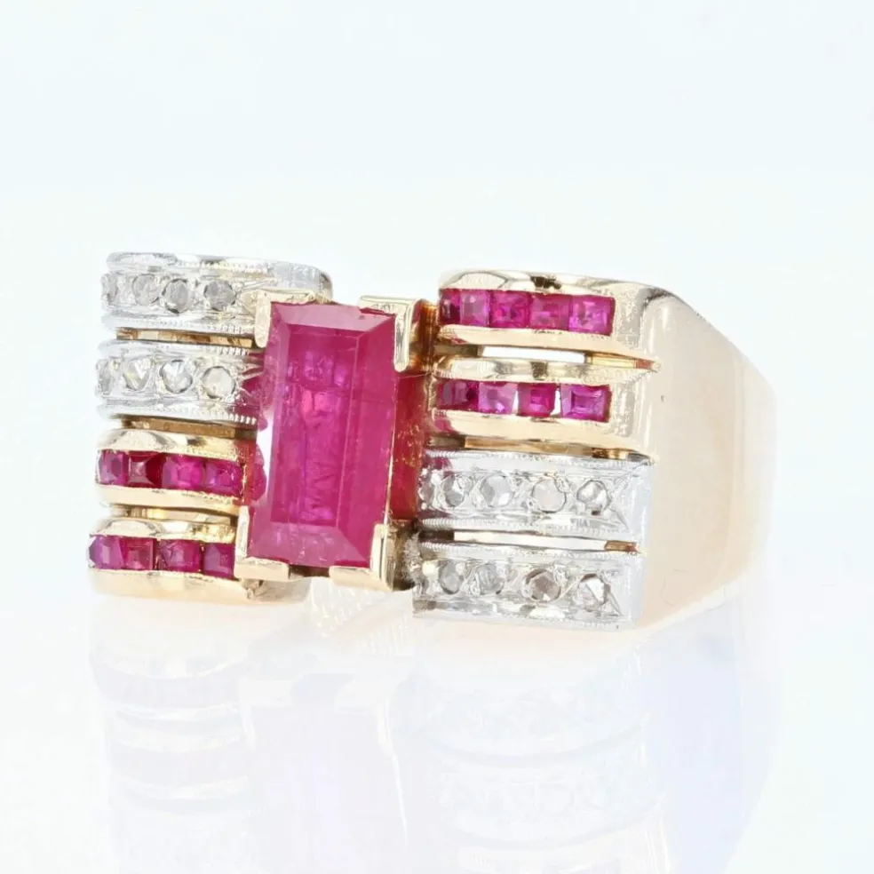 Bague tank rubis et diamants
