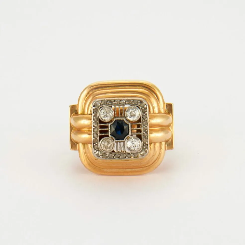 Bague Tank Saphir Diamants