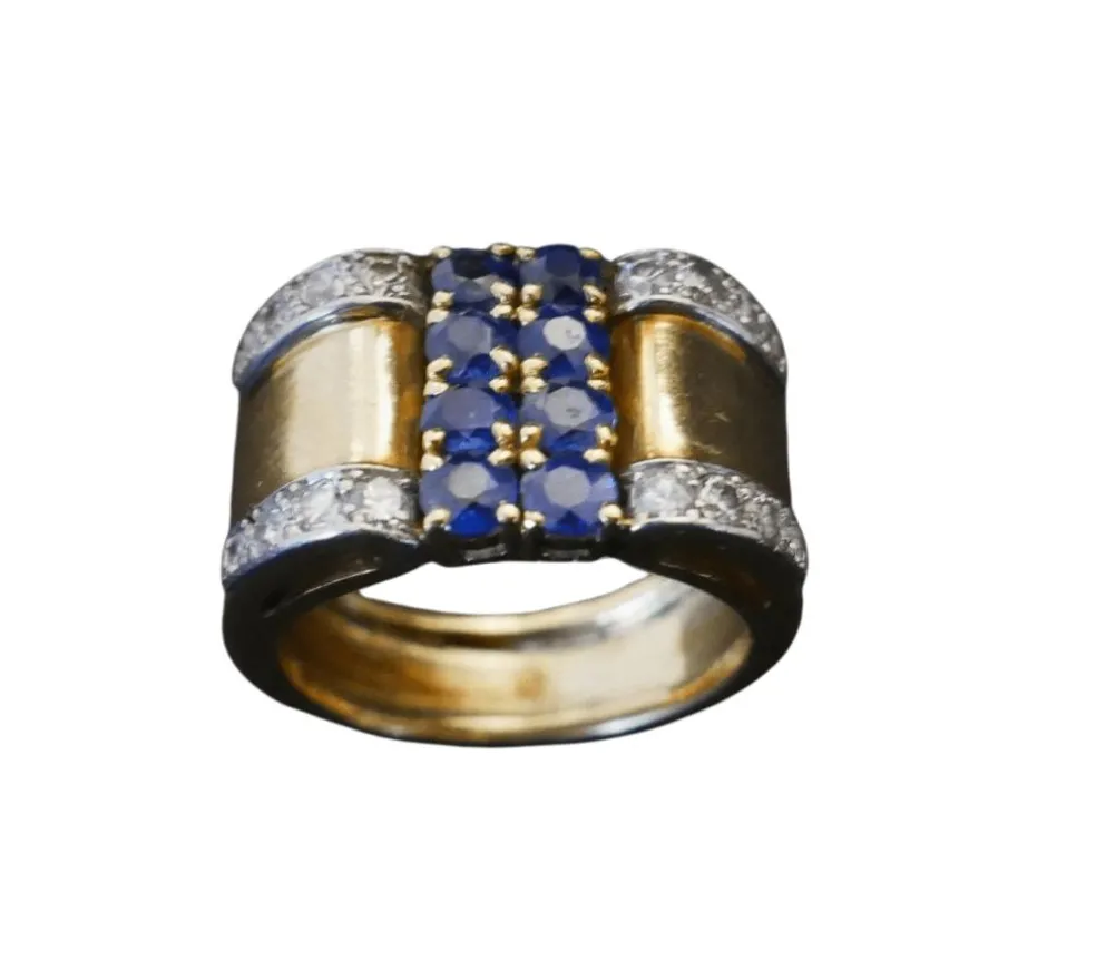 Bague Tank Saphirs et Diamants, Or