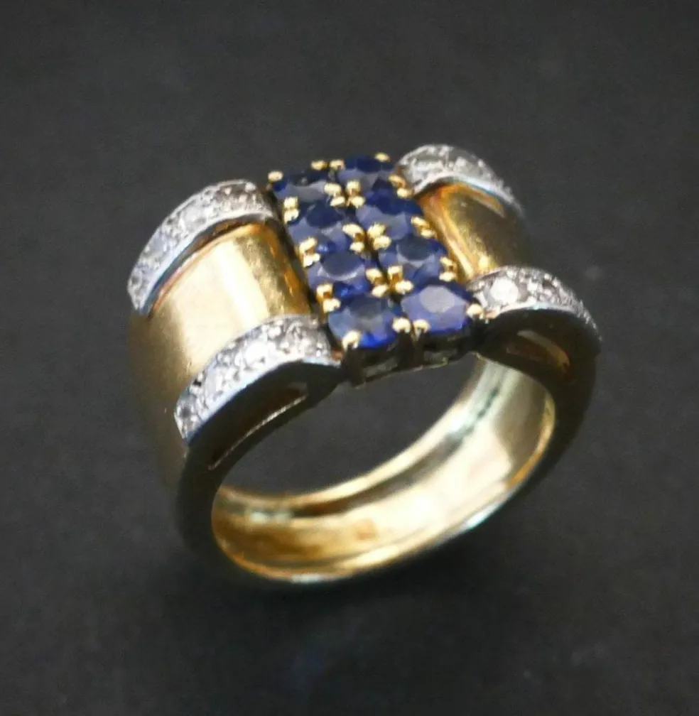 Bague Tank Saphirs et Diamants, Or