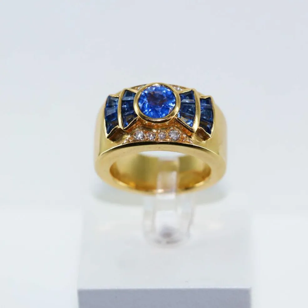 Bague tank saphirs et diamants