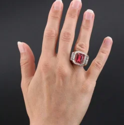 Bague tank tourmaline et diamants