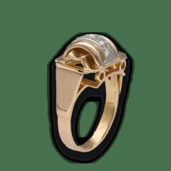 Bague Tank vintage en or jaune 18K et platine avec diamants taille rose – Vers 1940 – Taille 55