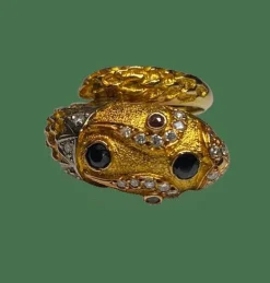 BAGUE TETE DE SERPENT OR 18K DIAMANTS SAPHIRS RUBIS (T.50)