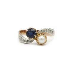 Bague Toi & Moi - Or, saphir et perle