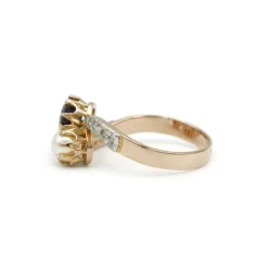 Bague Toi & Moi - Or, saphir et perle