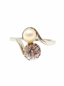 Bague Toi & Moi, diamant, perle
