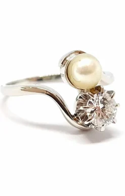 Bague Toi & Moi, diamant, perle