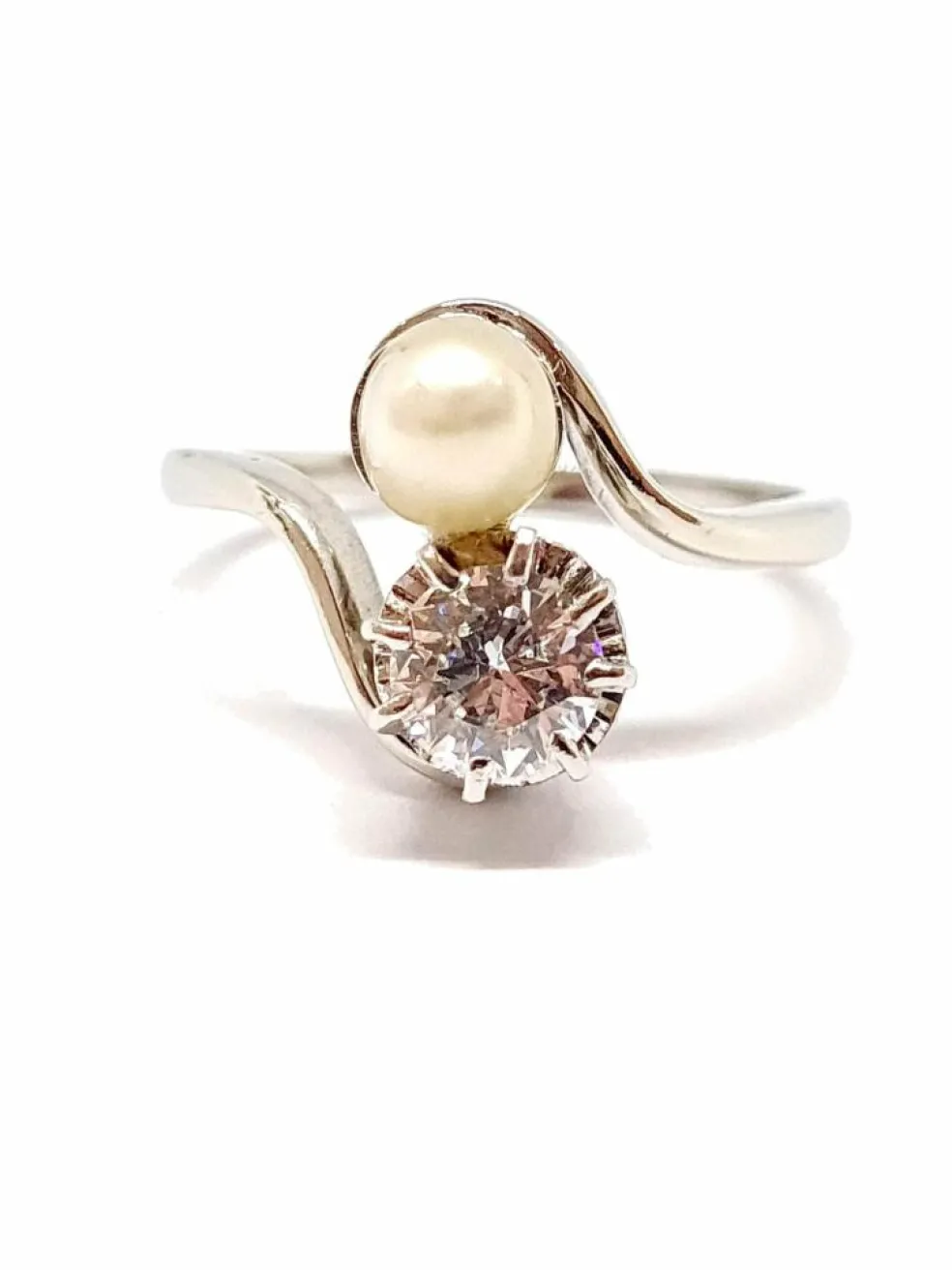 Bague Toi & Moi, diamant, perle