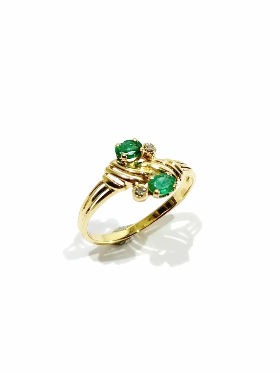 Bague Toi & Moi diamants émeraudes