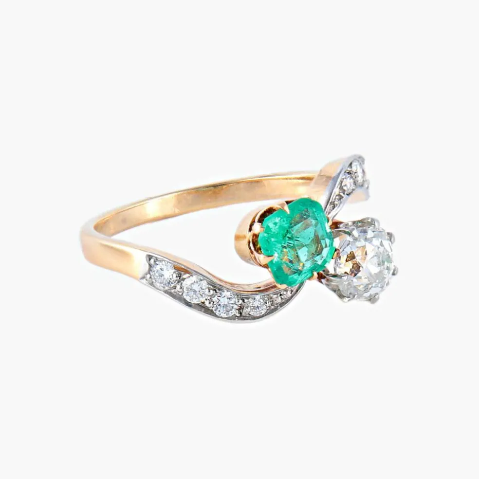 Bague Toi & Moi Emeraude Diamant
